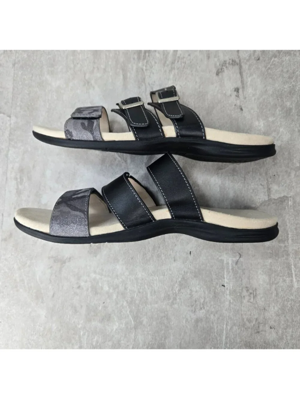 Spenco Orthopedic Slides Sz 10 Black Leather Slip On Comfort Summer Flat Sandals